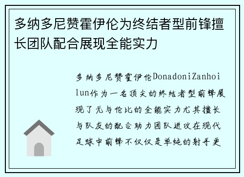多纳多尼赞霍伊伦为终结者型前锋擅长团队配合展现全能实力